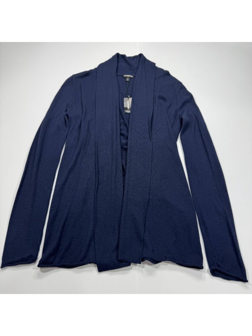 Express Sweater Women's M Blue Cotton Tight-Knit Cardigan Open-Front Shawl Lapel